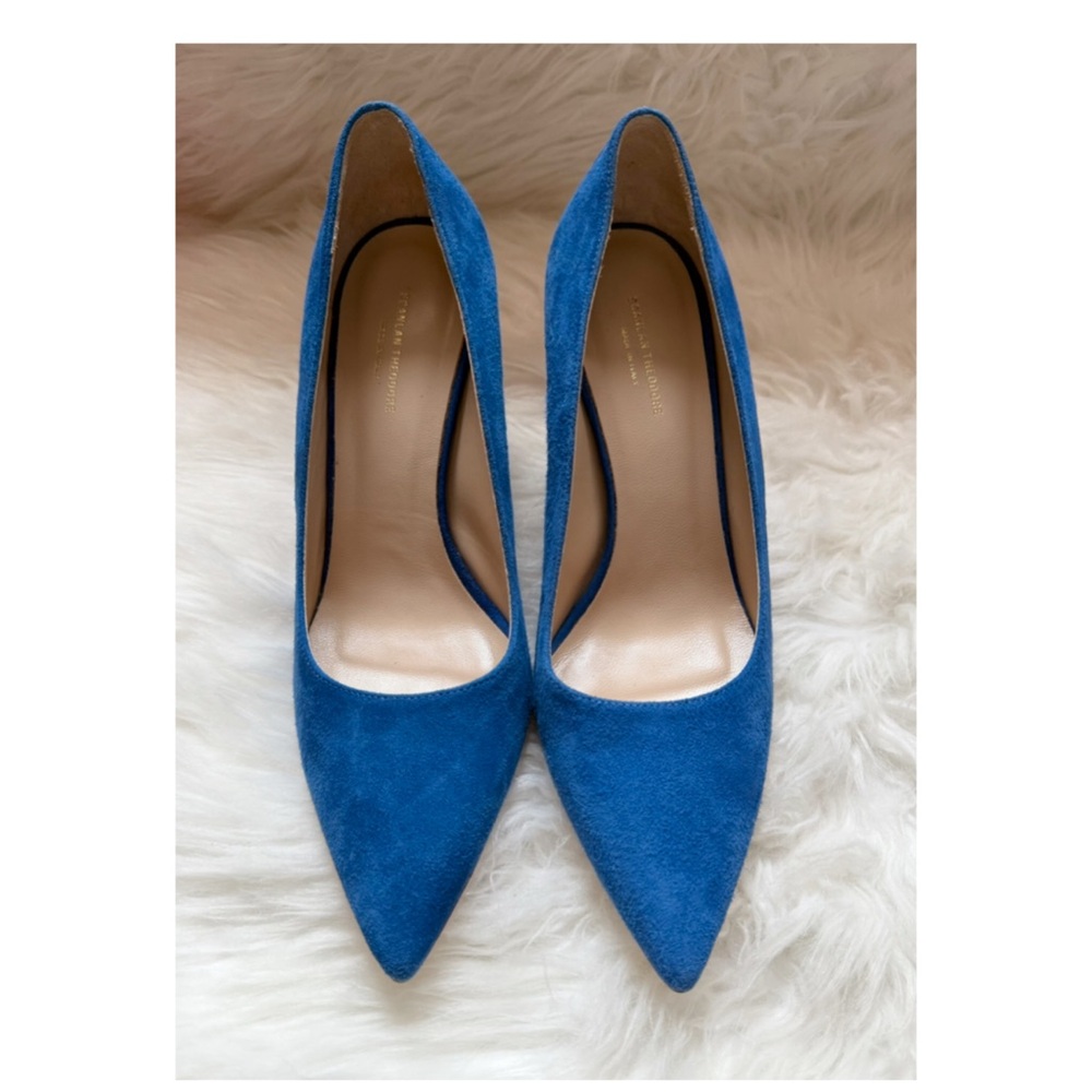 New! SCANLAN THEODORE Suede Pumps with Ombré Lucite Heel - Picture 2 of 9